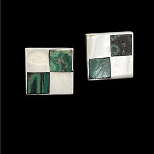 Antonio Pineda vintage Taxco Mexico sterling silver malachite earrings